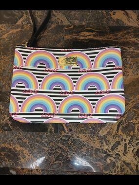 Rainbow Stripe Wristlet Pouch - Love Print